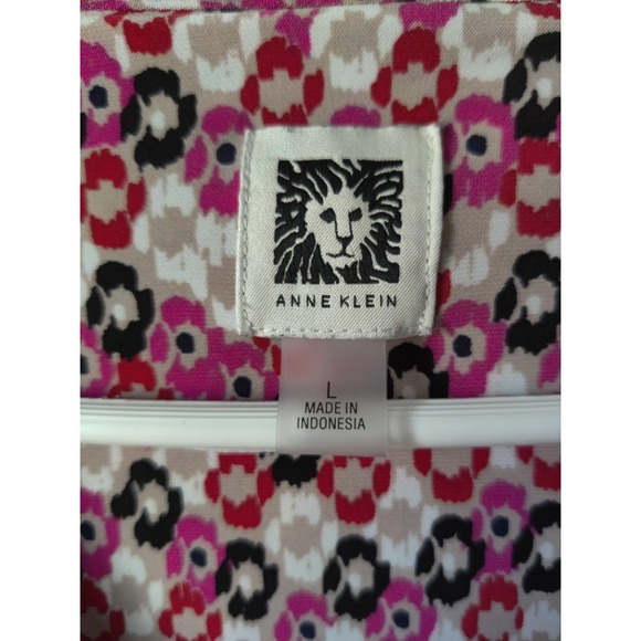 Anne Klein Women's Pleated Front Sleeveless Top Geometric Design Pink/Black Sz L - Picture 3 of 5